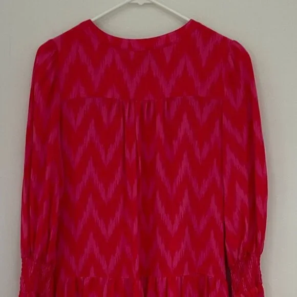 Pomander Place Hot Pink Ikat Kenzo Dress Size M in Hot Pink Ikat - Picture 11 of 13